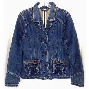 Vtg Old Navy Jacket Wn L Blue Denim Trucker Jeans Western Cowgirl Boho 90s Y2K